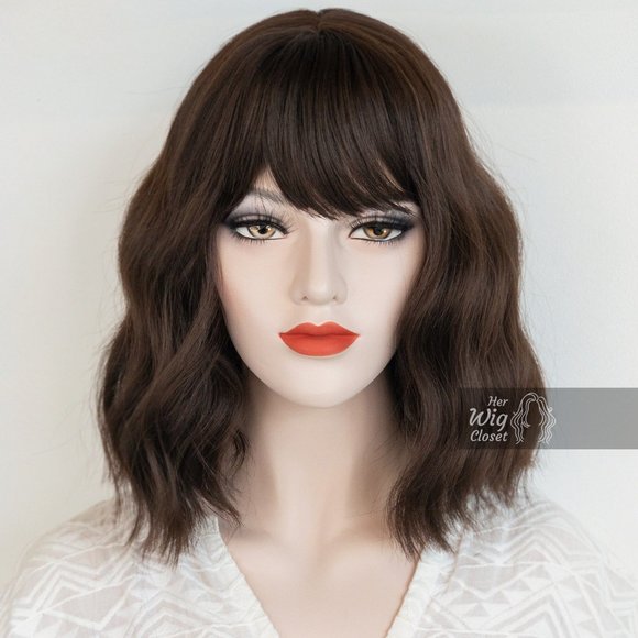 Brunette Medium Brown Wavy Wig with Bangs | Mila main image 5